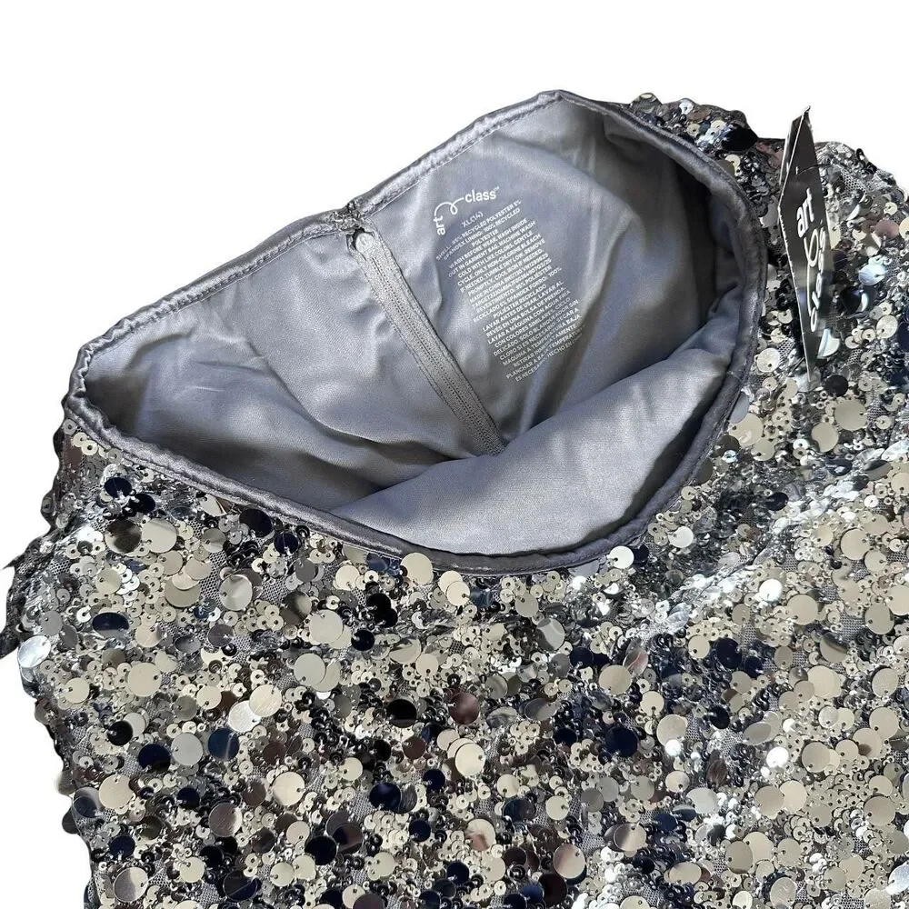 Art Class Silver Sequin Mini Skirt Girls XL 14 Holiday School Party Sparkly - Picture 5 of 8